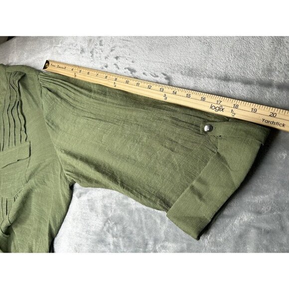 Cocomo Top 3X Green Pintuck Pleat Tie Front 3/4 Roll Tab Lightweight Plus Casual - Picture 4 of 7